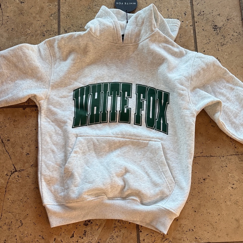 White Fox Gray Hoodie with Green Logo